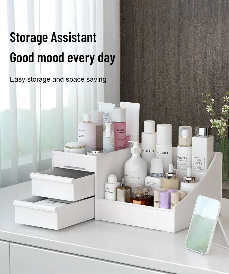 1pc White Drawer Makeup Storage Box Plastic Organizer for Cosmetics Skin Care Dressing Table Desktop Dormitory