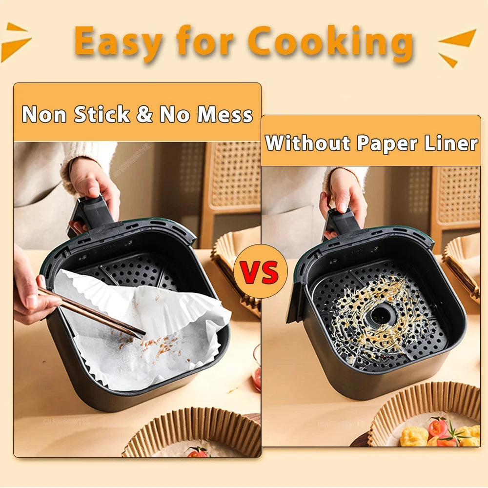Eco-Friendly Air Fryer Liners - 50/100 Pack Disposable Non-Stick Baking Paper