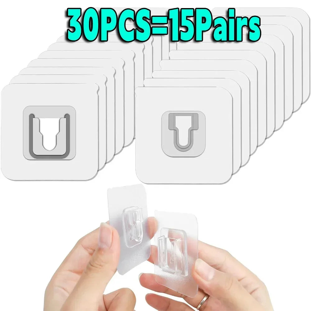 50/2pcs Double-Sided Hooks Strong Adhesive Transparent Traceless Wall Hook for Kitchen Bedroom Storage Holder Plug Socket Hanger