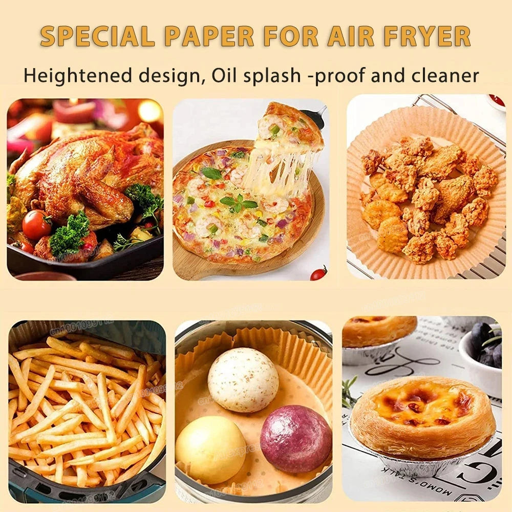 Eco-Friendly Air Fryer Liners - 50/100 Pack Disposable Non-Stick Baking Paper