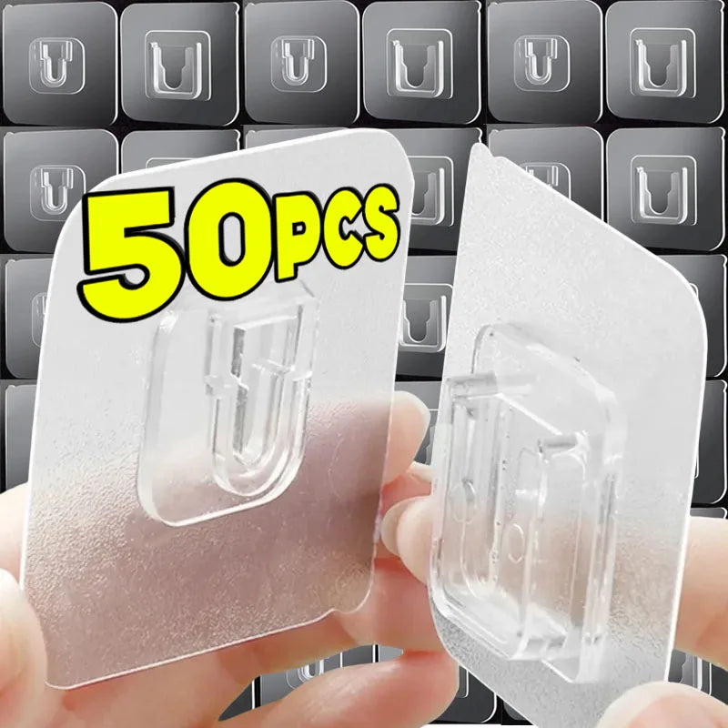 50/2pcs Double-Sided Hooks Strong Adhesive Transparent Traceless Wall Hook for Kitchen Bedroom Storage Holder Plug Socket Hanger