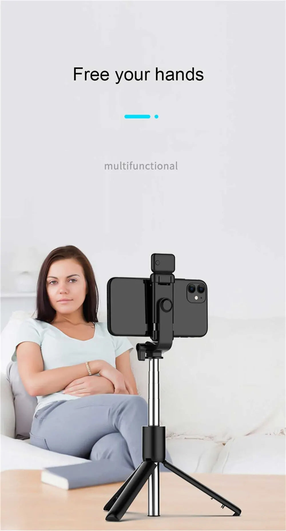Portable Bluetooth Selfie Stick Tripod Holder with Remote Shutter Fill Light Extendable Wireless Remote Retractable Phone Stand
