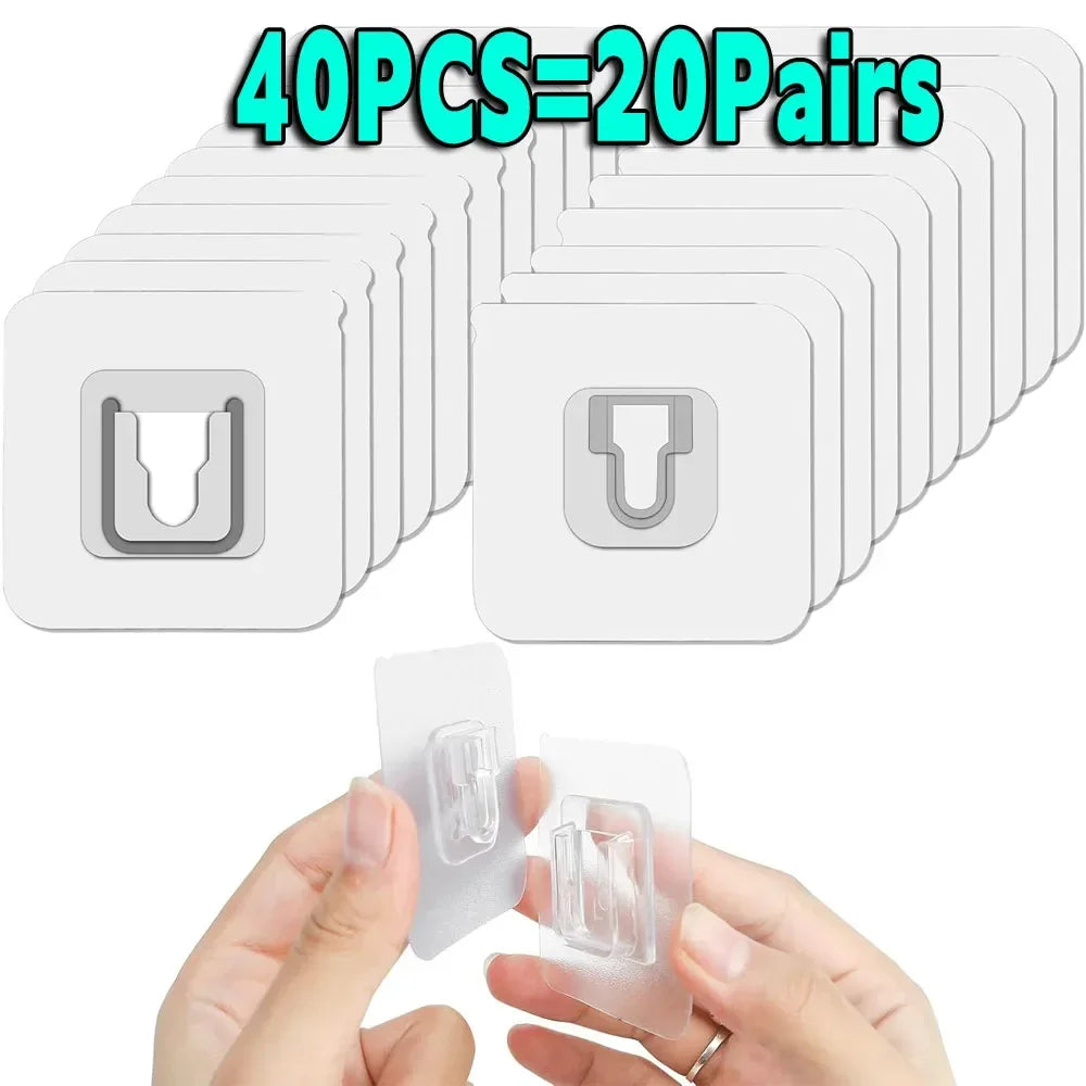 50/2pcs Double-Sided Hooks Strong Adhesive Transparent Traceless Wall Hook for Kitchen Bedroom Storage Holder Plug Socket Hanger