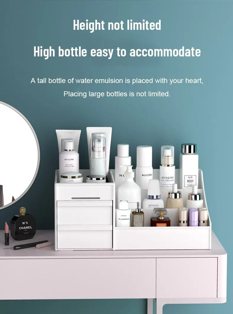 1pc White Drawer Makeup Storage Box Plastic Organizer for Cosmetics Skin Care Dressing Table Desktop Dormitory