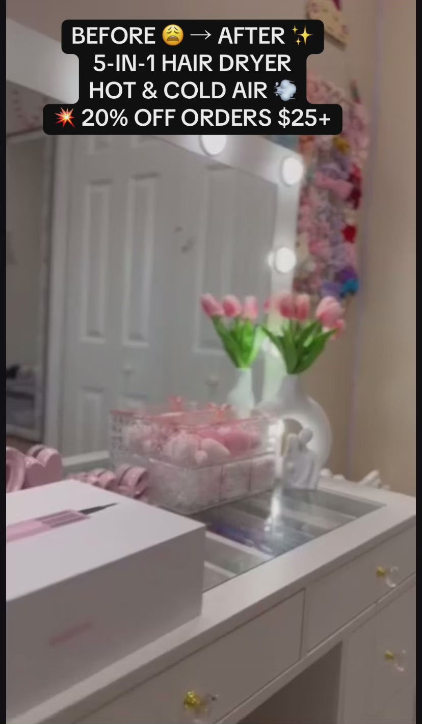 5 in 1 Professional Hair Dryer, with Hot and Cold Air Functionality - Lightweight and Thermostatic Styling Tool for Smooth Hair